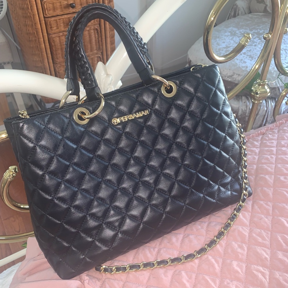 Persamen Black Quilted purse with Gold Hardware- leather